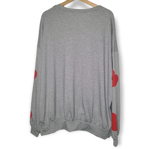 Fantasic Fawn Red Hearts Printed Sweatshirt Comfy Oversized Top - Picture 2 of 6